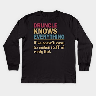 Vintage Druncle Know Everything Gift For Father's Day Kids Long Sleeve T-Shirt